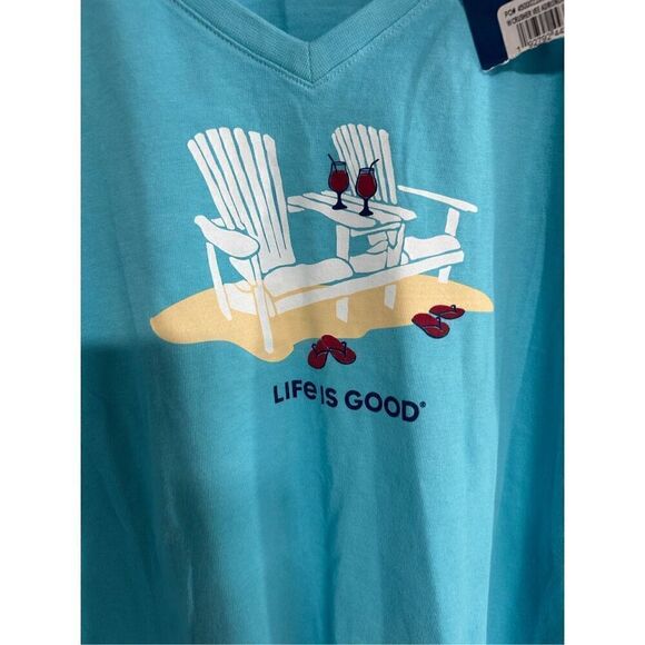 Life is Good Medium (M) V Neck Crusher Flip Flops Adirondack Chairs Drink Turquo - Picture 6 of 7